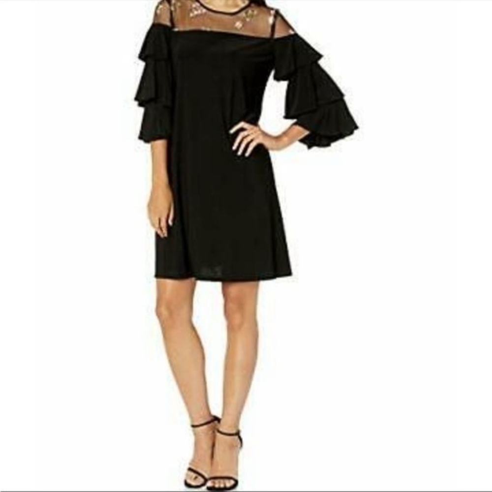 Gabby Skype Womens Ruffle Sleeve embroidered mesh Dress Sz 4